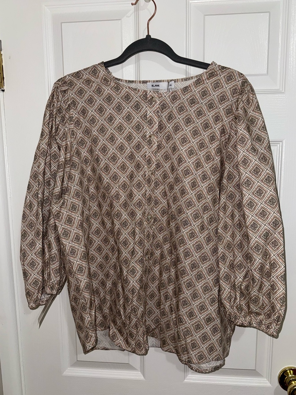 Dress Blank Brown Taupe Geometric Print Blouse